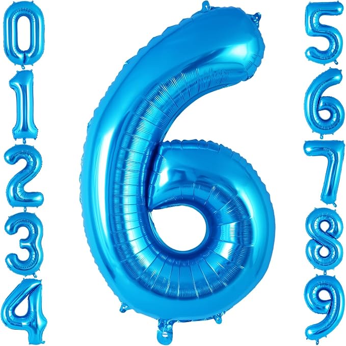 Blue Number 6 Balloon 40 Inch, Big Large Foil Helium Number Balloons, Jumbo by AIQINHU