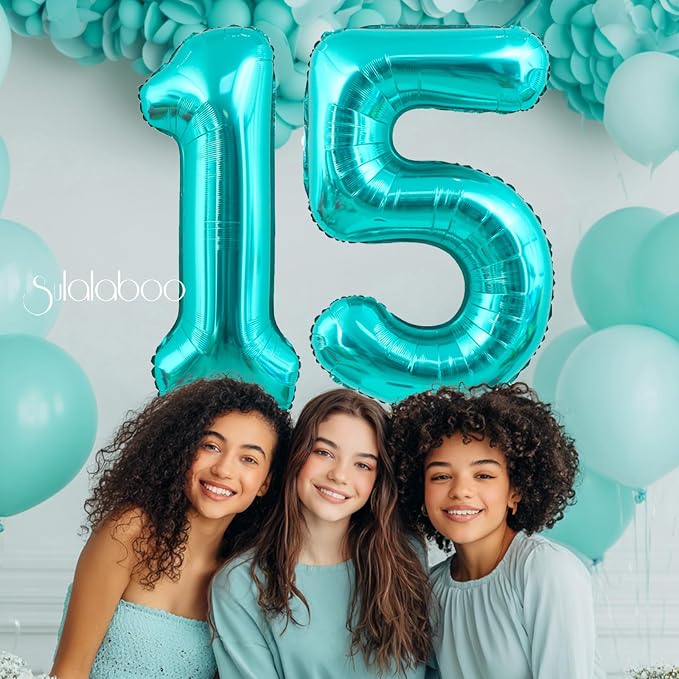 40 Inch Big Teal Blue Number 15 Foil 0-9 Mylar Helium Balloons | Large Digital - Image 3