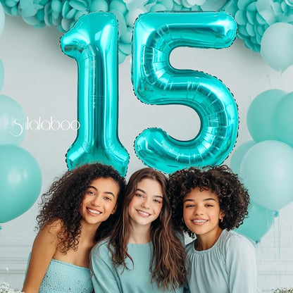 40 Inch Big Teal Blue Number 15 Foil 0-9 Mylar Helium Balloons | Large Digital - Image 3