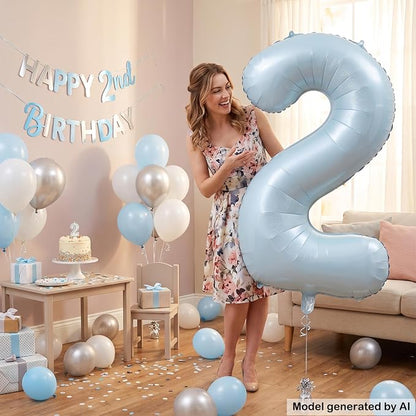 Light Blue Number 2 Balloon for Birthday Anniversary Decor 40 Inch Foil | 40" - Image 4