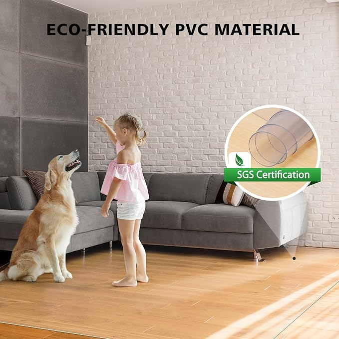 Clear Floor Mat for Home, 8'×12' Large Non-Slip Plastic Rug for Under Kitchen Table, Durable Waterproof Vinyl Area Mat for Baby Spills, Dog Accident, Anti-Scratch Floor Protector for Living Room