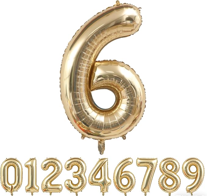Light Gold Number 6 Foil Balloon 40IN Champagne Gold 6 Mylar Helium Balloon | by ANGEL+Q+HOUSE