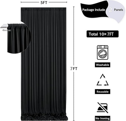 10 ft x 7 ft Wrinkle Free Black Backdrop Curtain - Image 5
