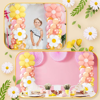 Kasyat 2 Sets Groovy Balloon Column Stand Kit Boho Daisy Macaron Pink Yellow - Image 6