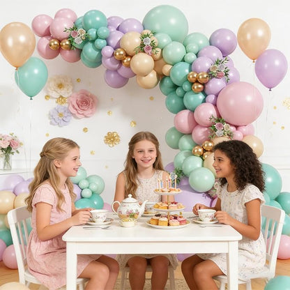 Pastel Green Pink and Purple Balloon Arch Garland Kit，164Pcs tea party - Image 3