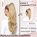 Blonde Ponytail Extension, Drawstring Ponytail Extension for Women 26 Inch Long Wavy Highlights Pony Tails Hair Extensions Synthetic Clip in Ponytail Hairpiece for Women(H24/88)