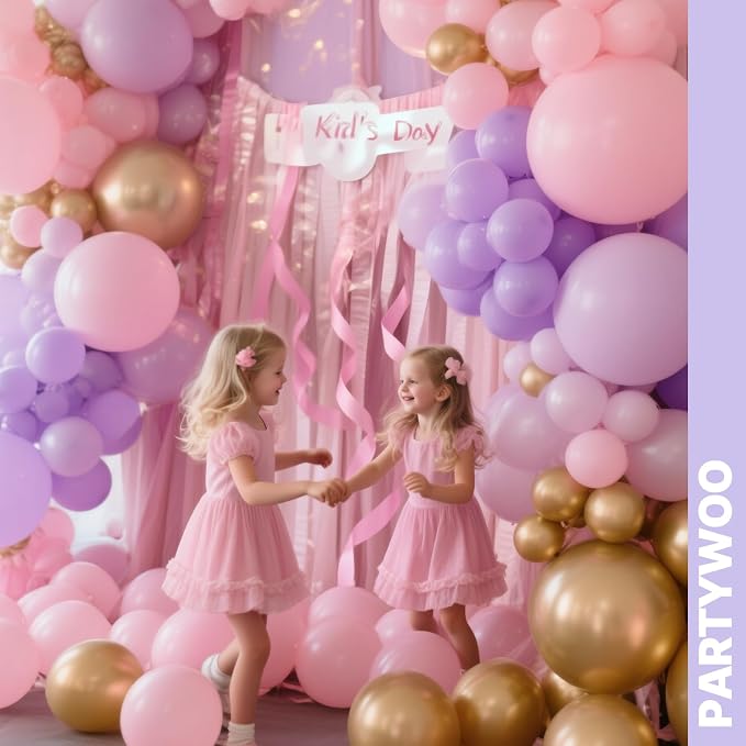 PartyWoo Pink Purple and Gold Balloons 66pcs Baby Pink Purple Gold Balloons | - Image 7
