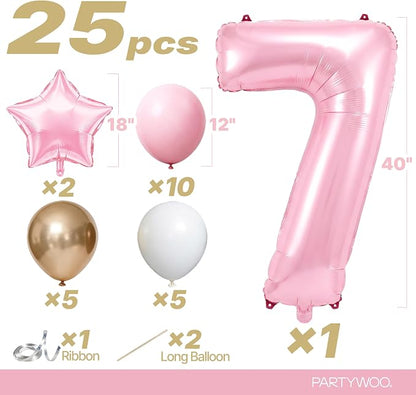 PartyWoo Number Balloons 40 Inch Pink Number 7 Kit 25pcs - Image 2