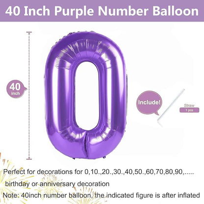 Purple Number Balloons, 40 Inch Purple Balloon 0.Birthday Decoration Children - Image 2