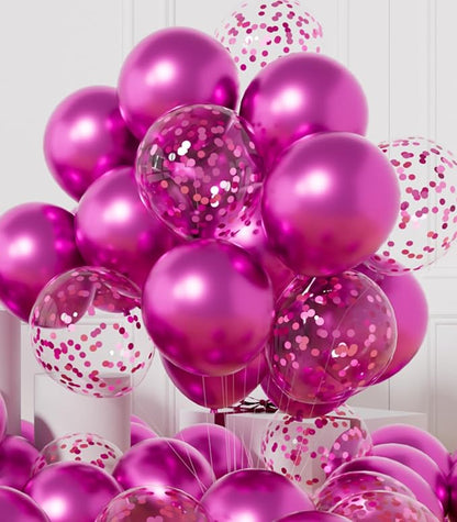 AULE 42Pcs Metallic 12 Inch Hot Pink Confetti Balloons Set | Fuchsia Party by AULE