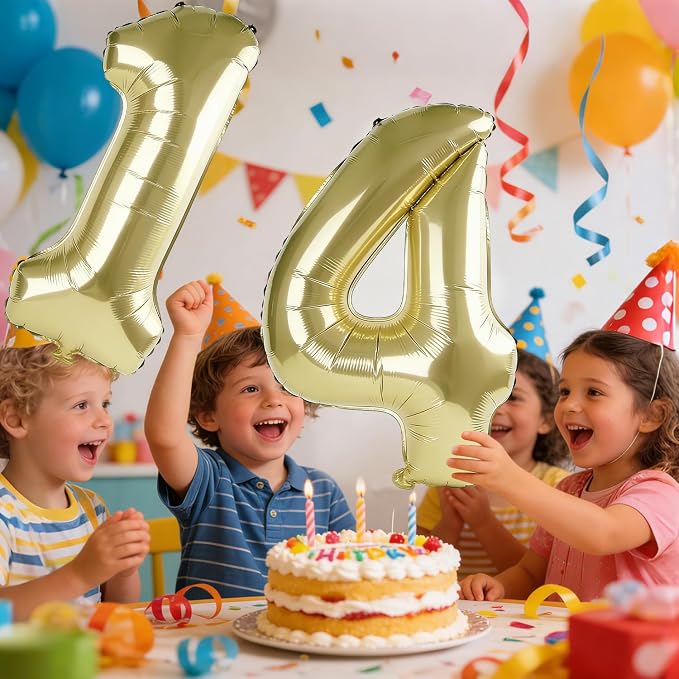40 Inch Number 14 Balloons for 14th Birthday Party Decorations, 0-100 Champagne - Image 2