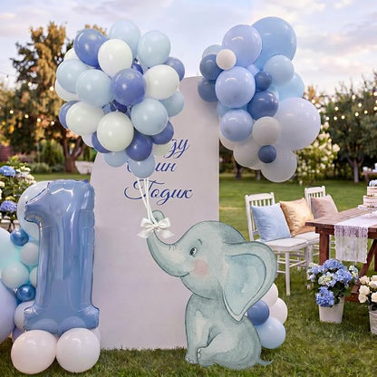 43 Pcs Blue Elephant Baby Shower Decorations Boy 31 Inch Elephant Cardboard - Image 2