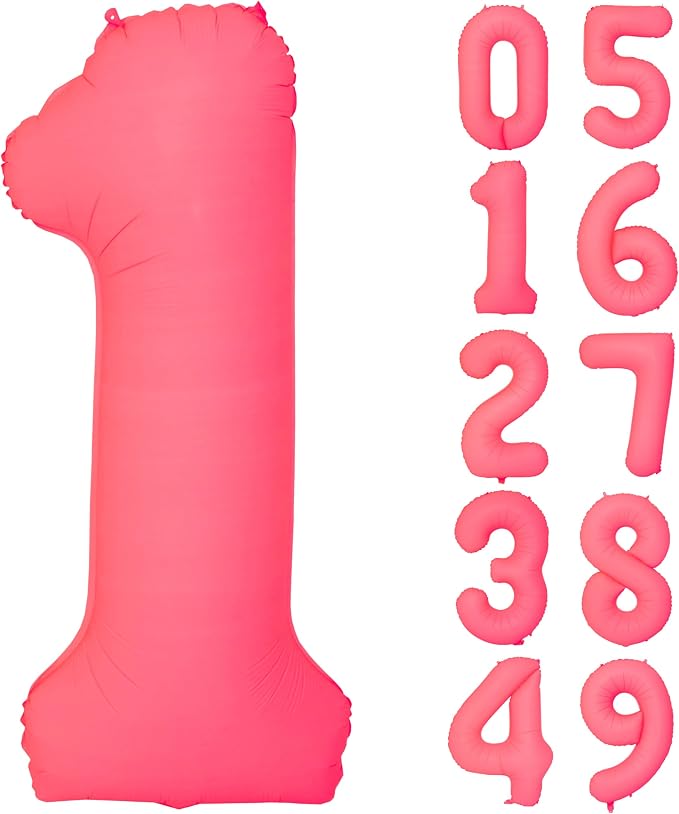 40 IN Fluorescent Red Number 1 Balloon Neon Red Digital 1 Foil Balloon | by YOIOZAIZAI