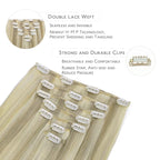 WENNALIFE Clip in Hair Extensions, 14 Inch 120g 7pcs Ash Blonde Highlighted Platinum Blonde Hair Extensions Clip in Human Hair Remy Clip in Hair Extensions Real Human Hair Double Weft