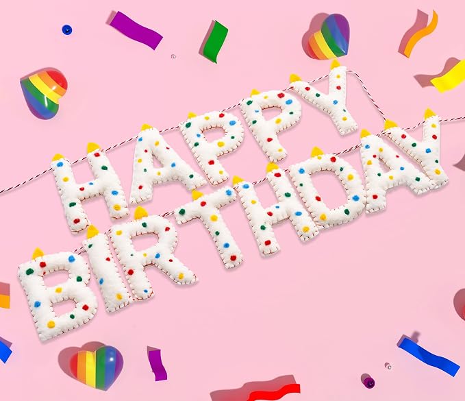 Pre-Strung Confetti Dots Handmade Wool Felt Happy Birthday Banner Garland | 3D - Image 7