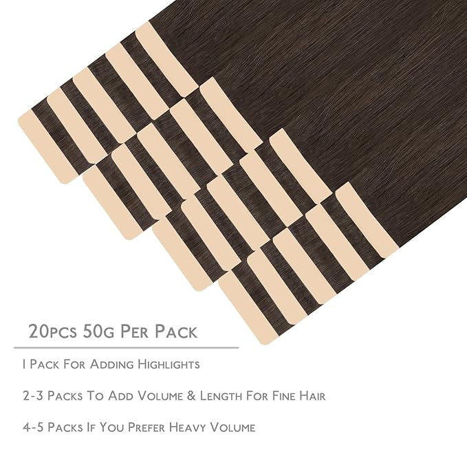 WENNALIFE Tape in Hair Extensions Human Hair, 20pcs 50g 20 inch Light Dark Brown Remy Hair Extensions for Women Tape Ins Straight Extensiones De Cabello Humano Skin Weft