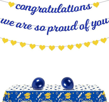 Zwiebeco Blue Gold Congratulations Banner We are So Proud of You Sign Hearts - Image 6