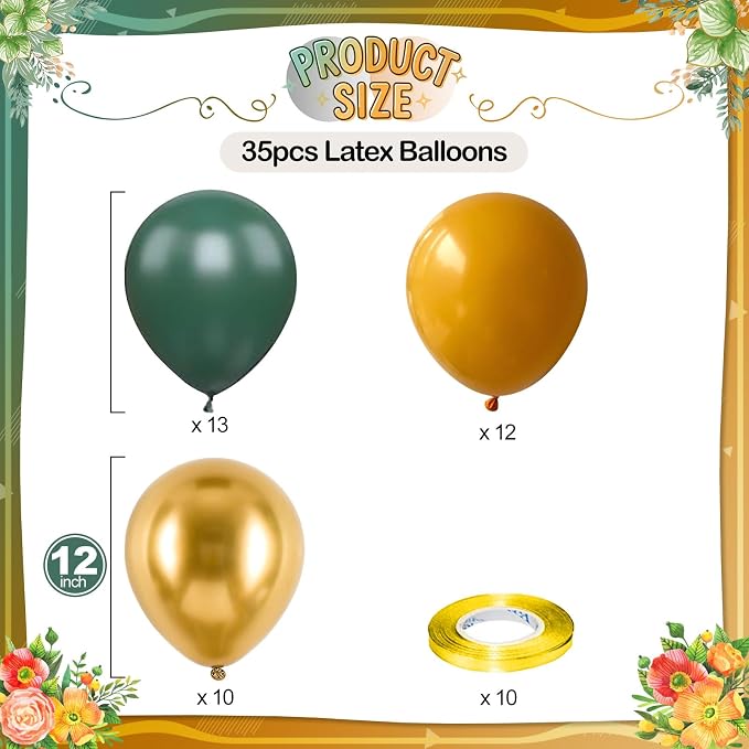 Green Yellow Gold Balloons, 12 Inch Dark Emerald Green Yellow Balloons - Image 2