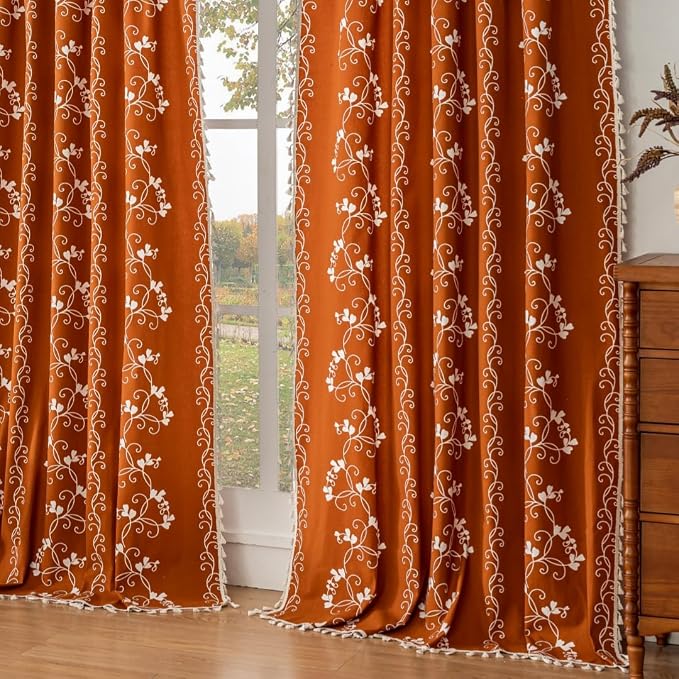Boho Terracotta Curtains Farmhouse Curtains by F-CHU