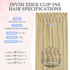 DOORES Invisible Clip in Hair Extensions 16 inch 110g 7pcs, Real Human Hair Invisi Edge Clip in Extensions, Virgin PU Clipins Straight Thickening, 16/22 Light Blonde Highlighted Golden Blonde