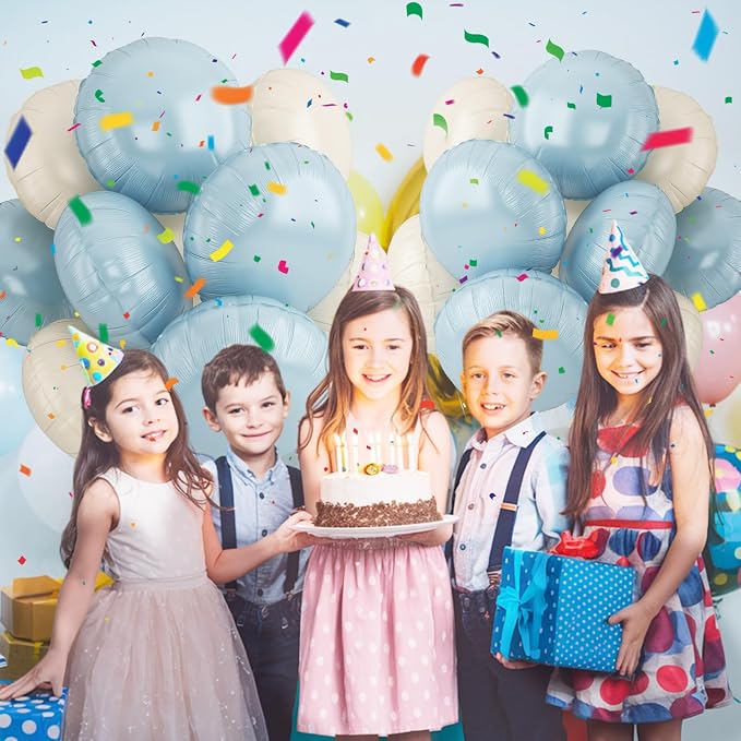 20PCS Round Shaped Balloons, 18 Inch Round Foil Balloon, Retro Dusty Blue Cream - Image 6