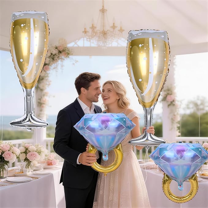 Diamond Ring Balloons Champagne Wine Glass Foil Balloons - Image 7