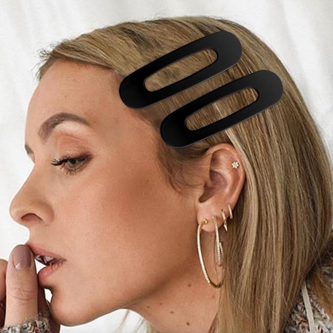 Velscrun Flat Hair Clips for Women Girls, 2 Styles 8 Pcs Lay Flat Claw Clips, Strong Hold French Duck Billed Large Side Hair Jaw Clip for All Hair Types, Fashion Trendy Hair Accessories Black