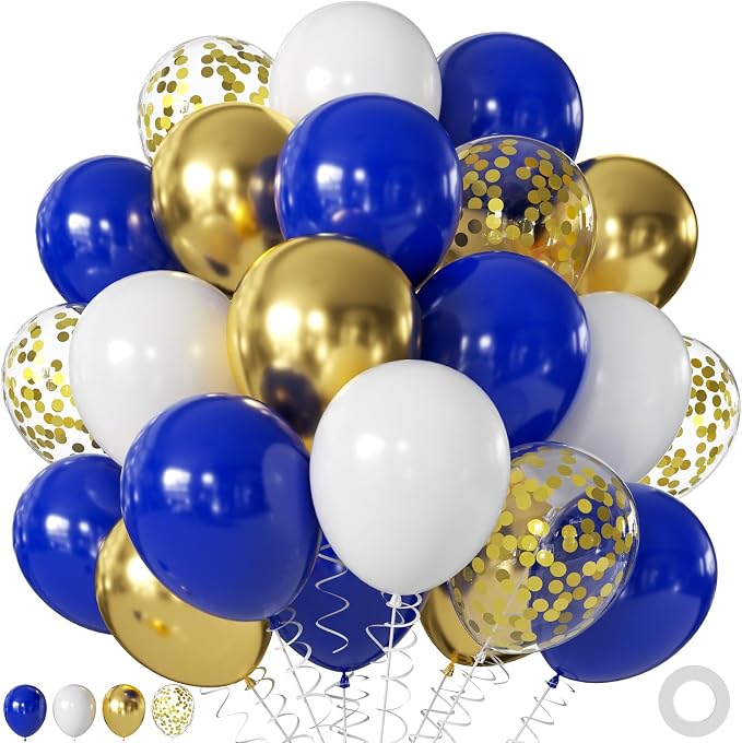 Royal Blue Gold White Balloons for Wedding Graduation Birthday Decorations | by JOYFLOAT
