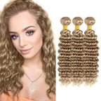 Ash Blonde Deep Wave Bundles Human Hair Color #22 Bundle Niegmeag Brazilian Virgin Remy Hair 3 Bundles 18 20 22 Inch Double Weft #22 Blonde Bundle Hair Weave