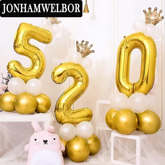 Jonhamwelbor 50 Number Balloons Gold Big Giant Jumbo Number 50 Foil Mylar - Image 4