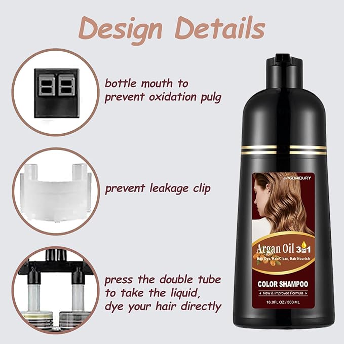 Dark Brown Hair Dye 16.9 Fl Oz, Argan Oil Hair Shampoo, 3 in 1 Dye Shampoo, Easy To Use, Semi-Permanent Hair Color Shampoo (Dark Brown)