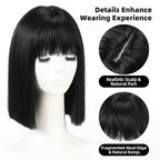Allbell Black Wigs for Women Short Bob with Bangs Heat Resistant Synthetic Hair 12 inch for Daily Party Halloween Costume Use