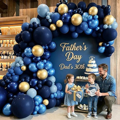 Navy Blue Gold Balloon Arch Kit, Double Stuffed Royal Pastel Blue Balloon - Image 7