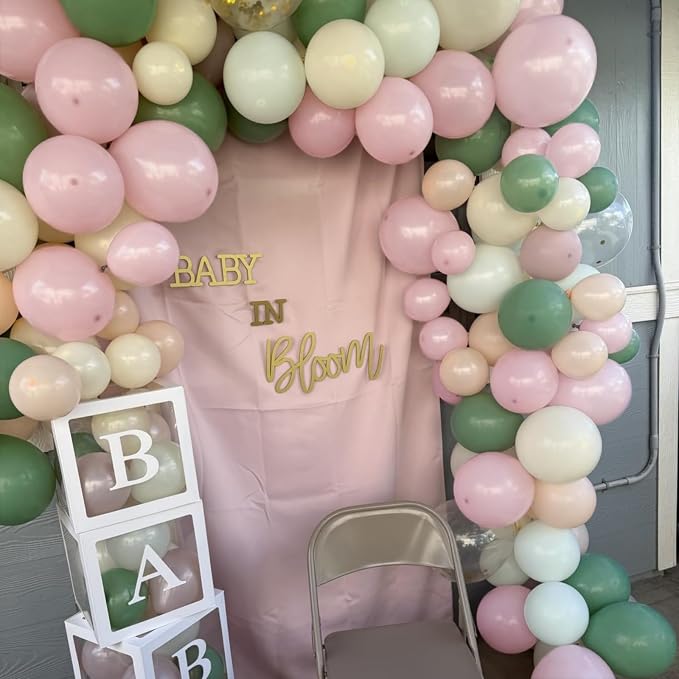 Sage Green and Pink Balloons, Dusty Green Pastel Pale Pink Light Orange Ivory - Image 6