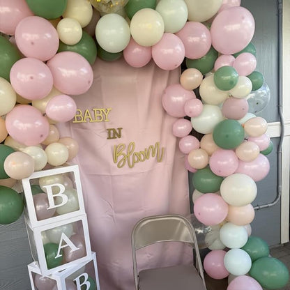 Sage Green and Pink Balloons, Dusty Green Pastel Pale Pink Light Orange Ivory - Image 6