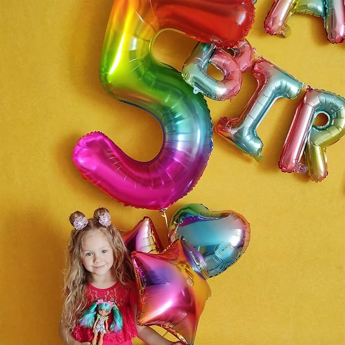 40 Inch Rainbow Number Balloon 5, Large Number Foil Balloons Mylar - Image 5