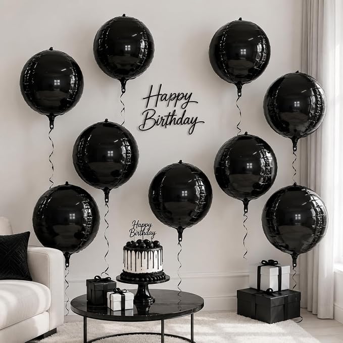Black Round Foil Balloons 9 pcs - Image 6