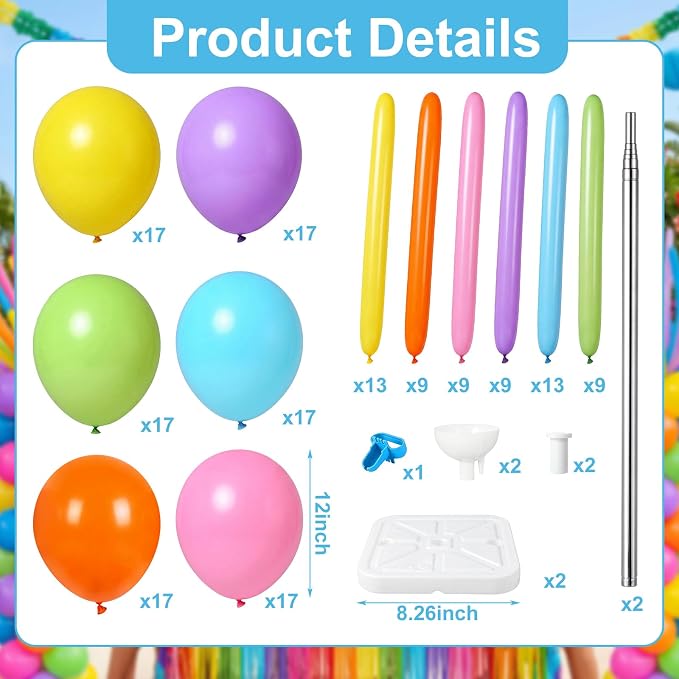 Capoda 2 Set Rainbow Balloon Column Stand Kit 6.56ft Colorful Balloon Tower - Image 2