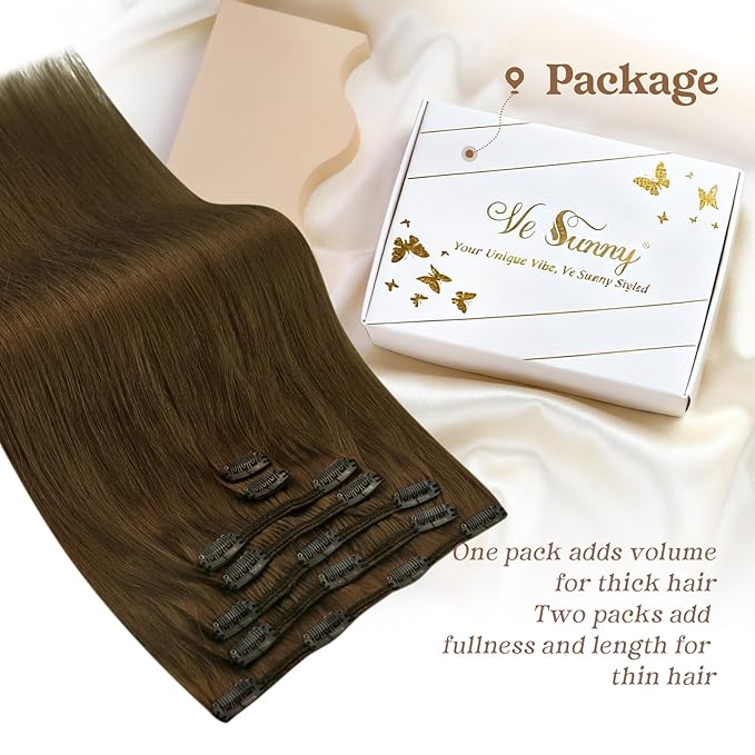 Ve Sunny Real Hair Extensions Clip in Human Hair Cool Ash Brown 22 inch Hair Extensions Clip ins Remy Straight Human Hair for Women 7pcs 120g