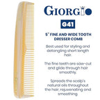 Giorgio G41 FineTooth and WideTooth Pocket Comb - Hair Styling Comb for Men and Women, Handmade Beard Combs for Men, Barber Combs, for Grooming,Saw Cut and Polished (Ivory)