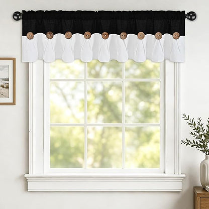 Farmhouse Valance Curtains, Boho Cotton Linen Kitchen Valance, Rustic Button by FRAMICS