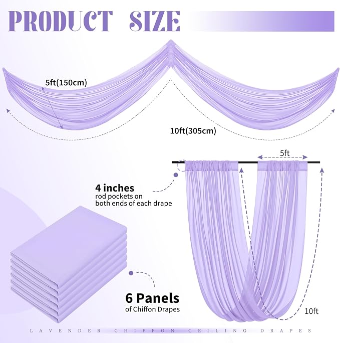 Purple Ceiling Drapes for Wedding 5ftx10ft Arch Draping Fabric Sheer Curtains - Image 2