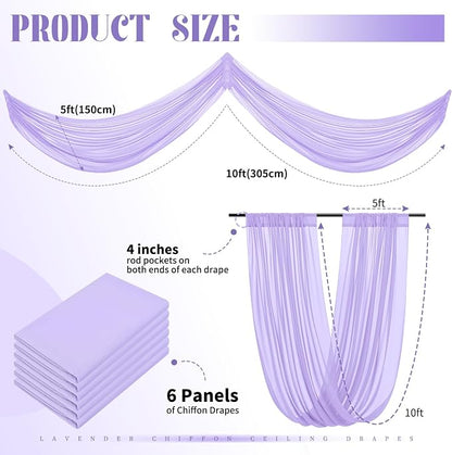 Purple Ceiling Drapes for Wedding 5ftx10ft Arch Draping Fabric Sheer Curtains - Image 2