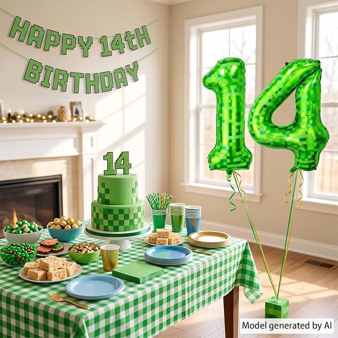 40 Inch Lime Green Pixel Number 14 Balloon, 14th Gaming Birthday Decor | Giant - Image 5