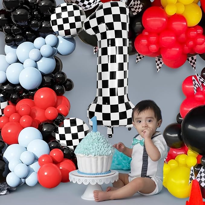 Checkered Number 1 Balloon 40 Inch, Large Foil Black and White Number Balloons - Image 4