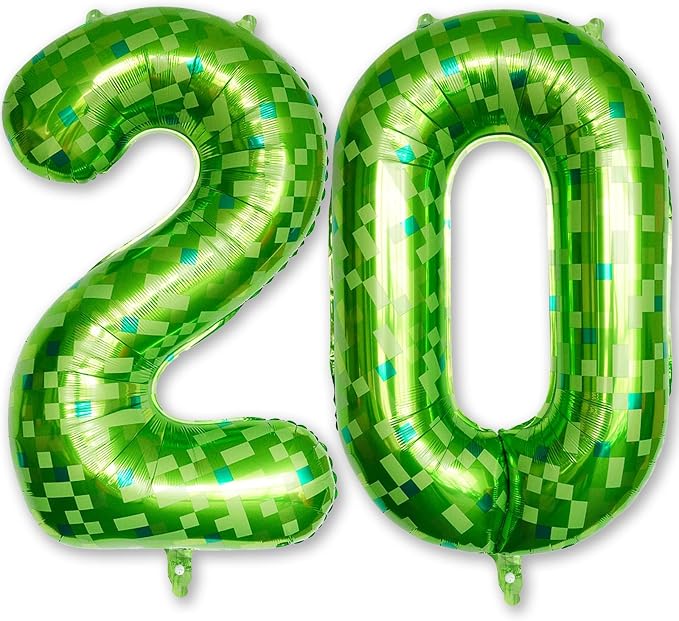 Gaint Green Pixel Number 20 Balloon, Dark Kelly Green Self Inflating 20 by Froova