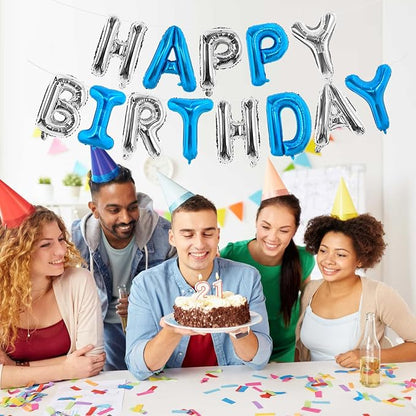 TONIFUL 16 Inch Deep Blue Silver Happy Birthday Balloons Banner Decorations | - Image 5