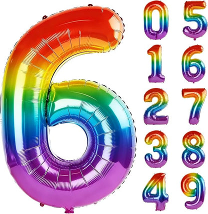 40 Inch Number 6 Balloons for 6th Birthday Party Decorations, 0-100 Rainbow by FOBELEC