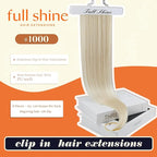 Full Shine Human Hair Clip in Extensions Blonde Seamless Hair Extensions Clip in Invisible Blonde Extensions Clip in PU Weft for Women Full Head 14 Inch 8 Pcs 120 G
