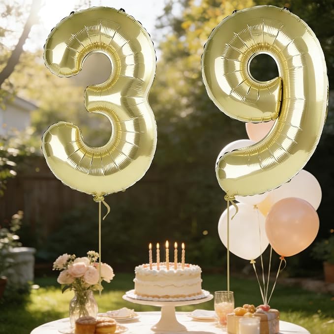 40 Inch Number 39 Balloons for 39th Birthday Party Decorations, 0-100 Champagne - Image 3